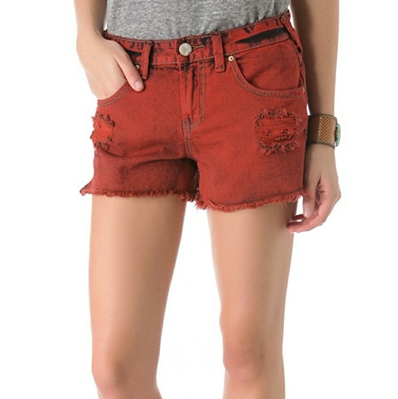 Free People Pants - Free People Distressed Overdyed Red Denim Shorts